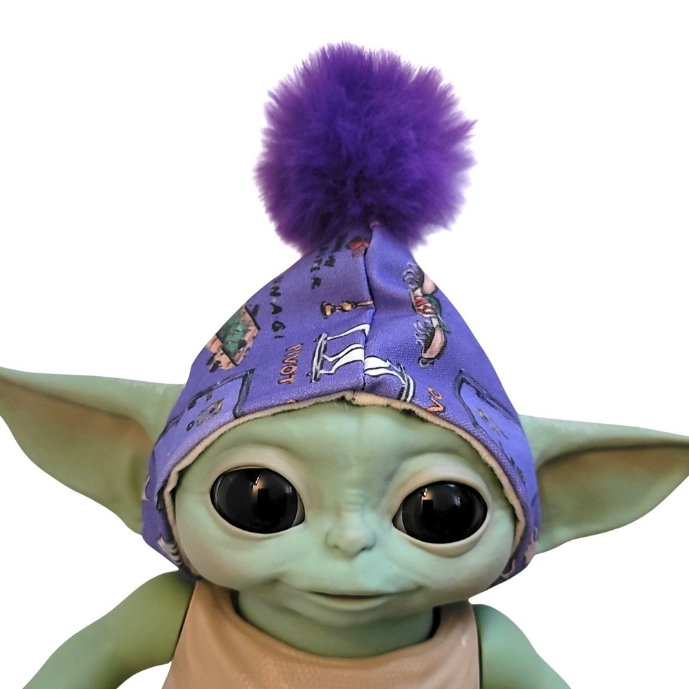 Purple Friends Hat for 7.5" Grogu Baby Yoda talking Hasbro dolls faux fur Pompom